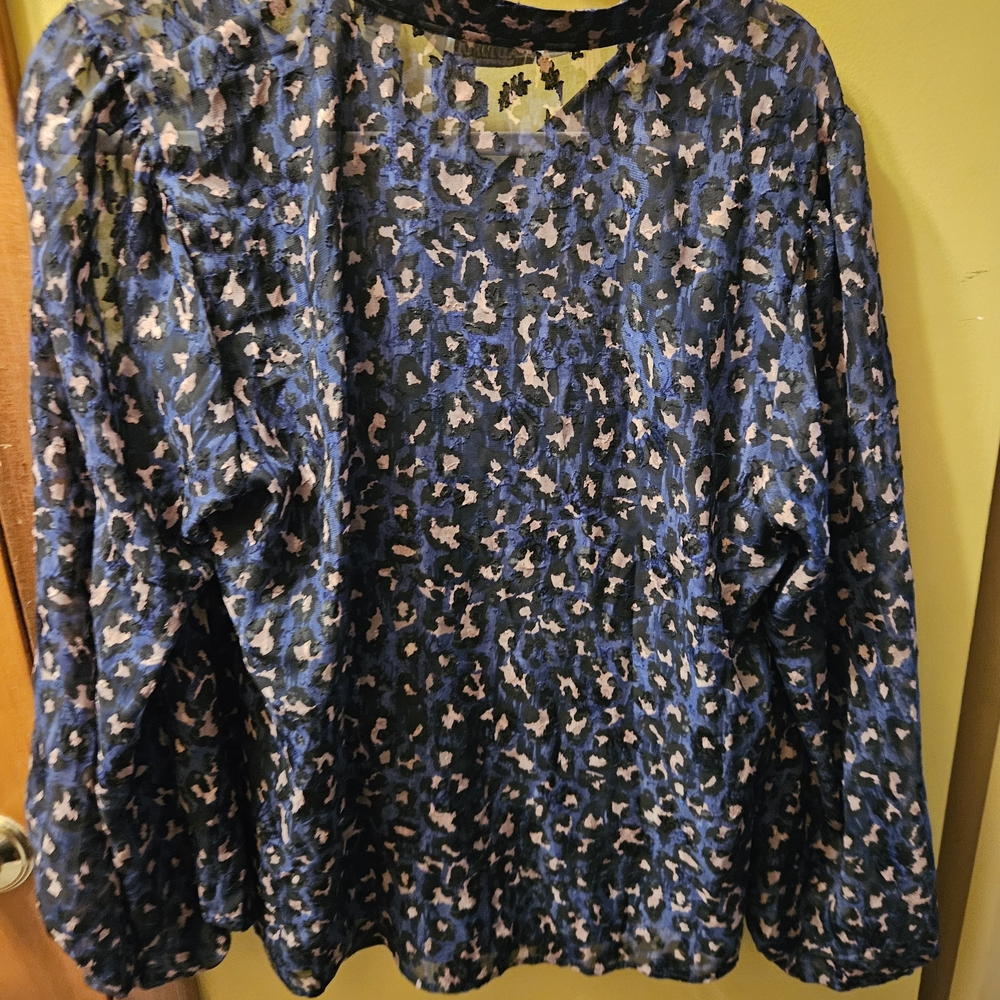 Blue and Black Abstract Leopard Print Women's Top